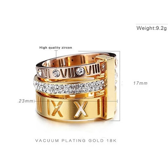 NEW 18k White Gold Roman Numeral Triple Band Diamond Ring - Picture 7 of 14